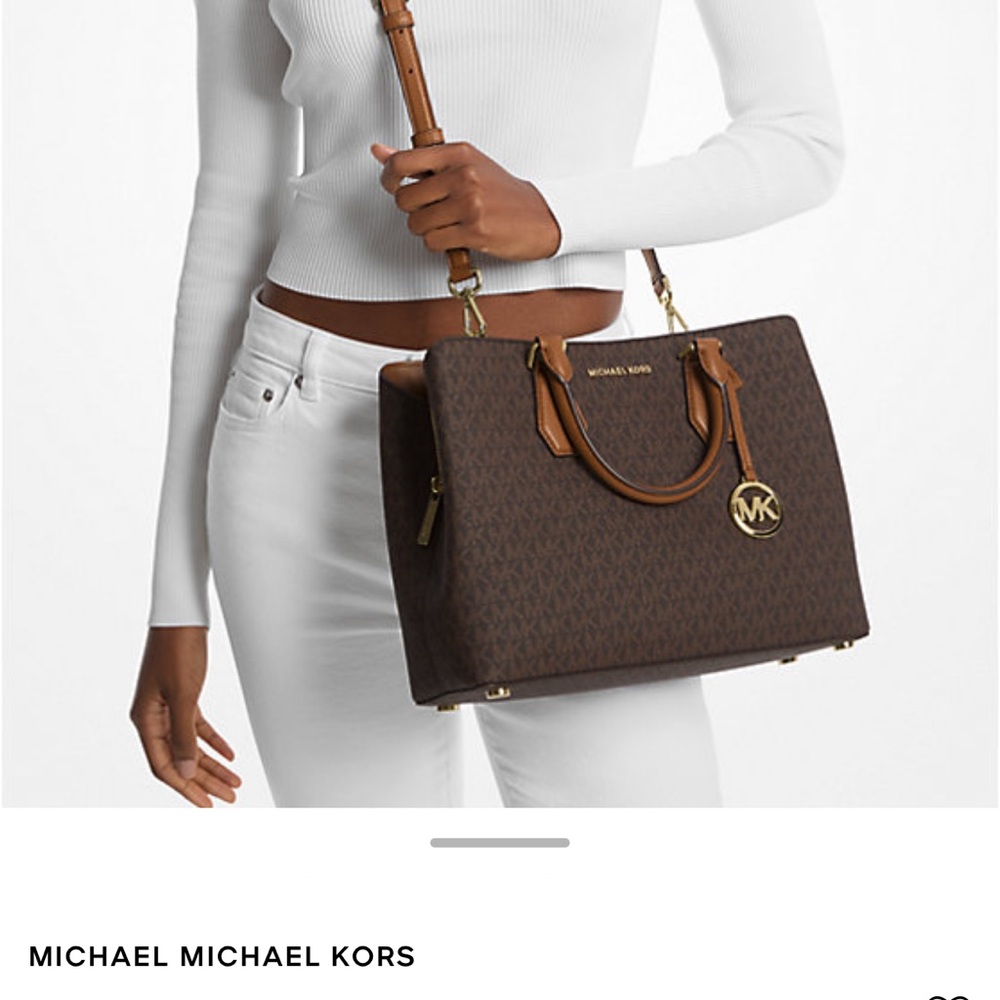 Michael Kors Camille Large LOGO And Leather Satchel - Picture 10 of 11